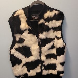 Black & White Faux Fur Zip-Front Vest